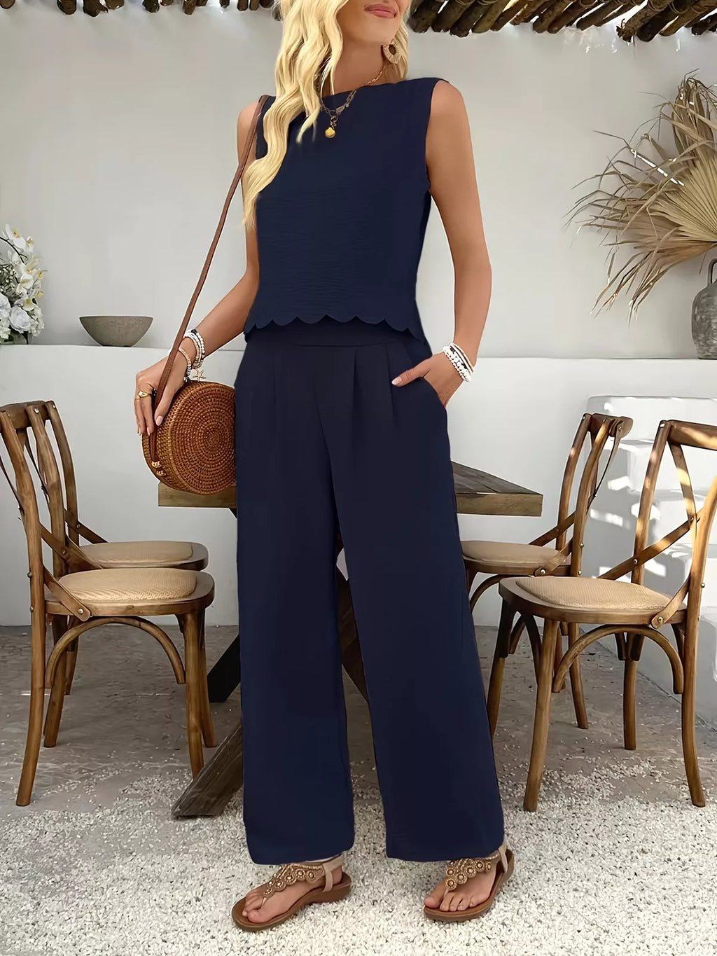 Tie Back Tank and Wide Leg Pants Set