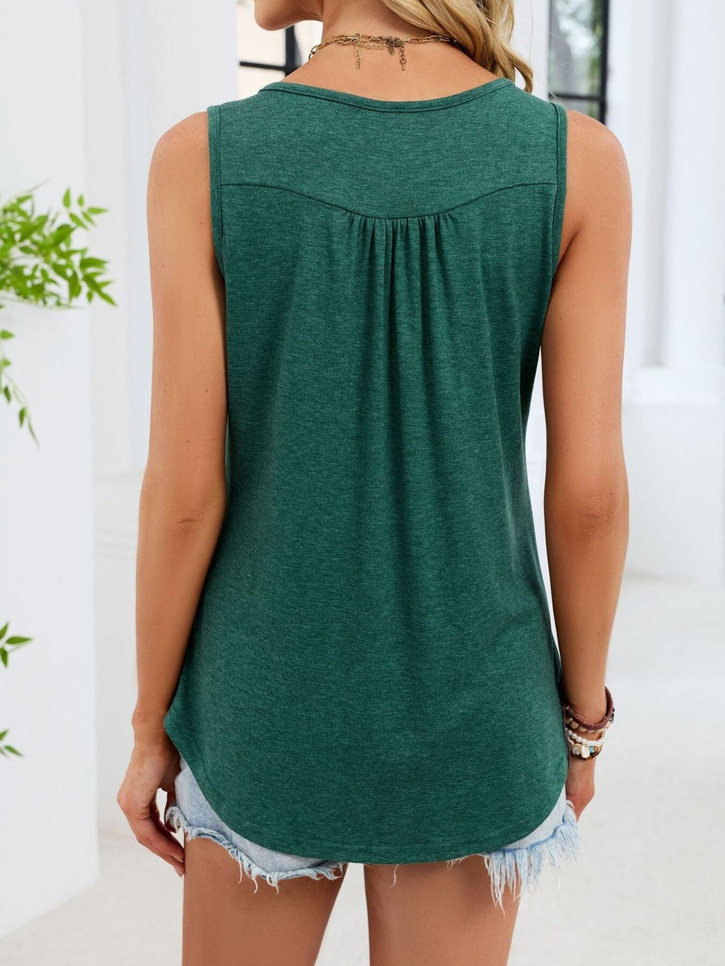 Button Detail Round Neck Tank