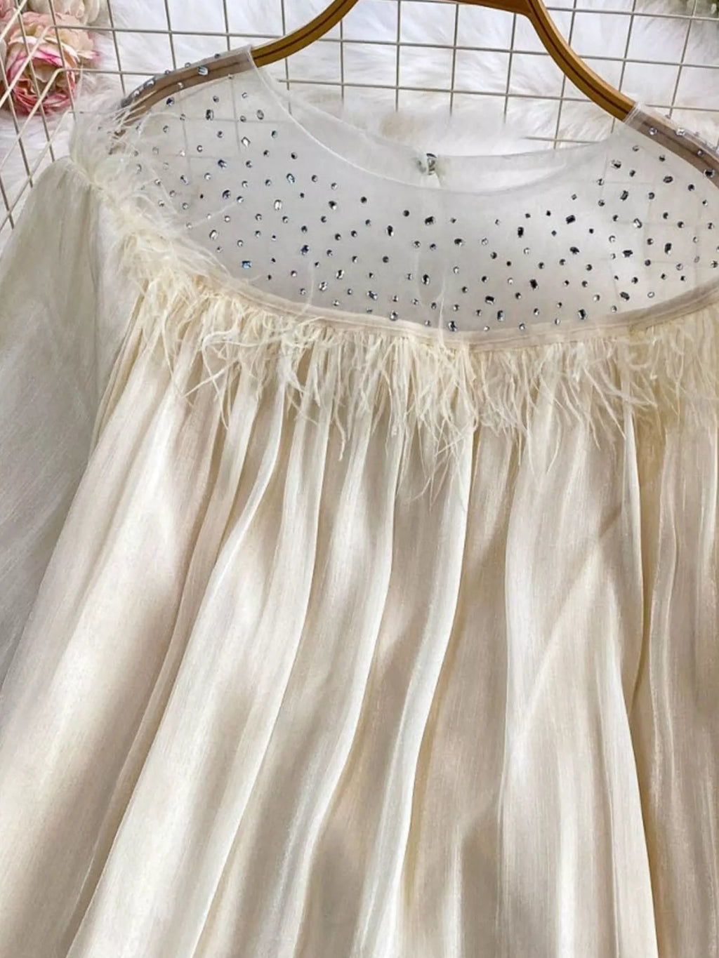 Rhinestone Mesh Panel Blouse