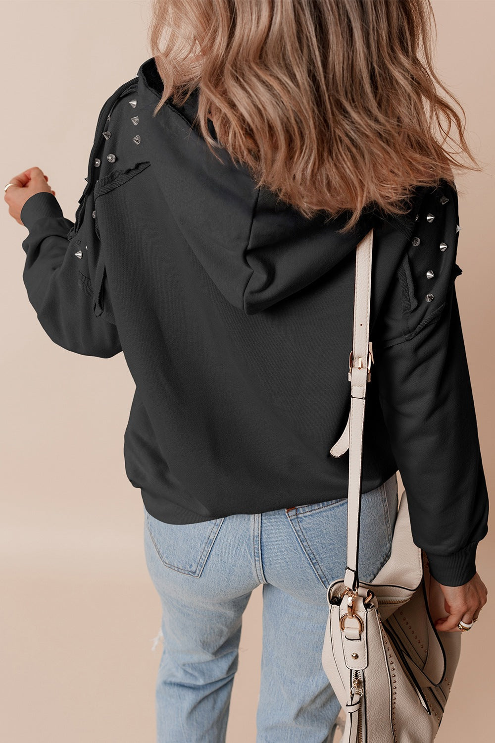 Drawstring Studded Long Sleeve Hoodie