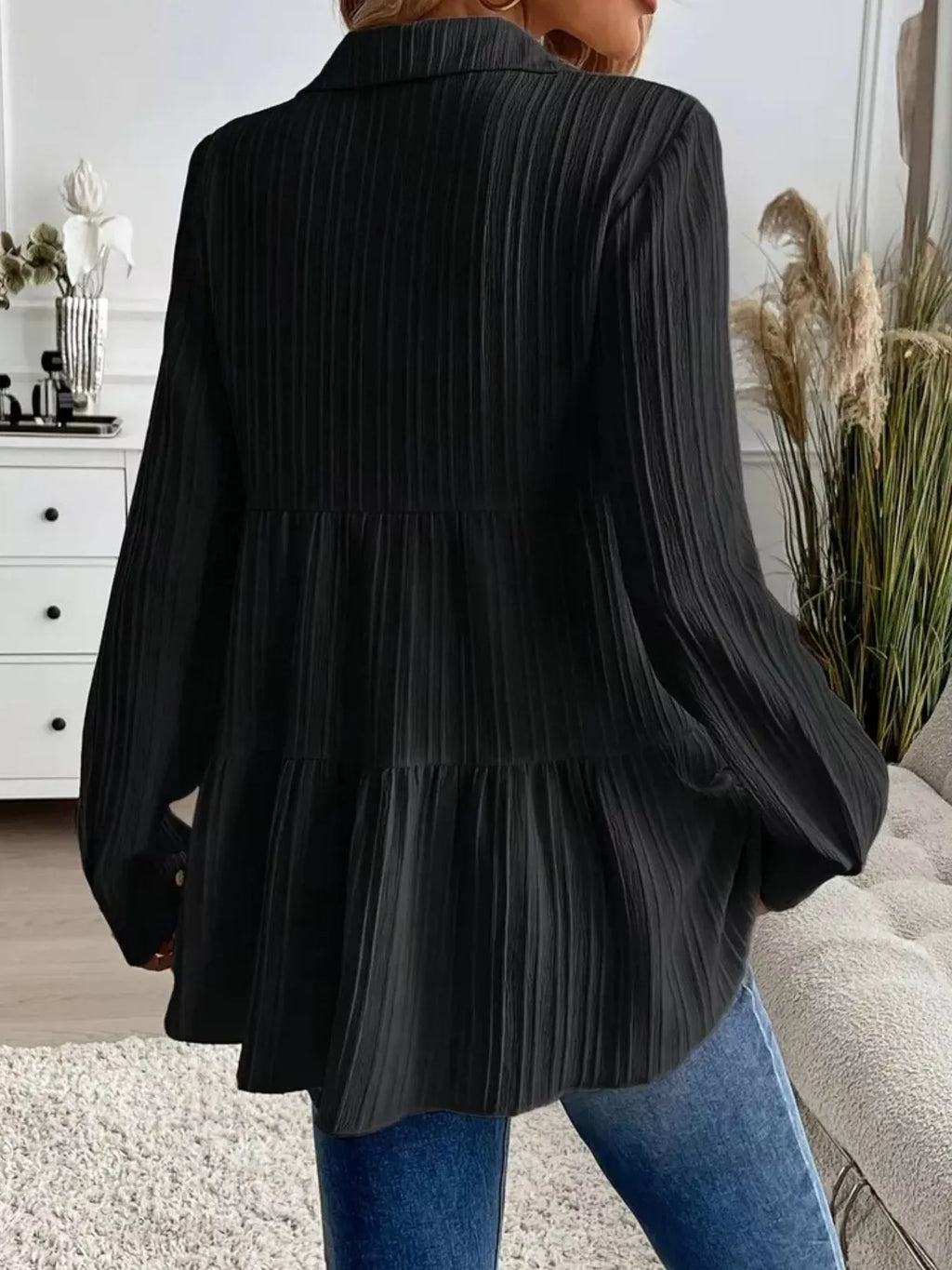 Button-Down Long Sleeve Tiered Shirt