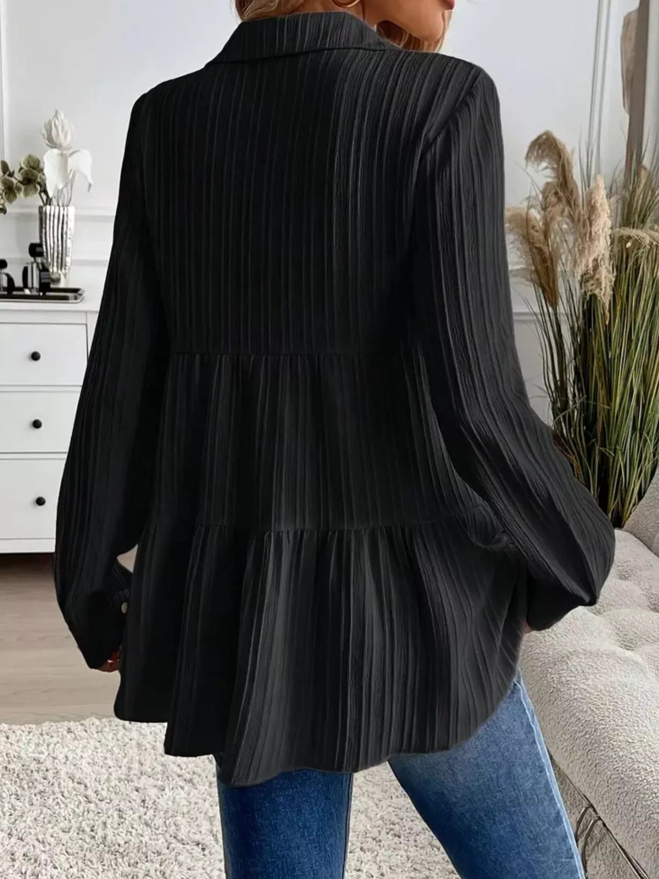 Button-Down Long Sleeve Tiered Shirt