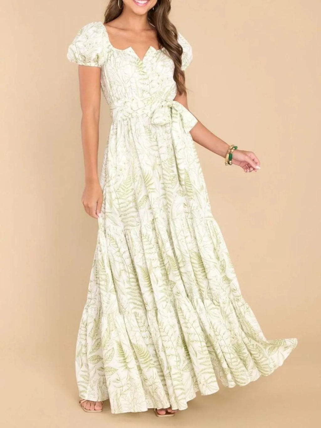 Printed Puff Sleeve Maxi Dress