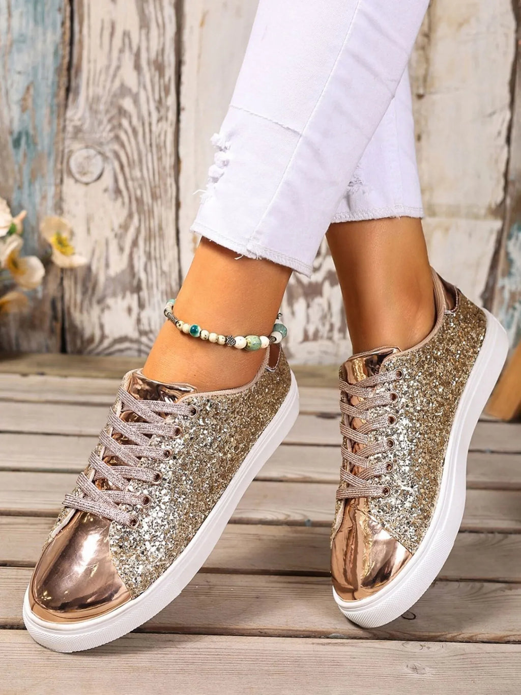 Sequin Lace Up Sneakers