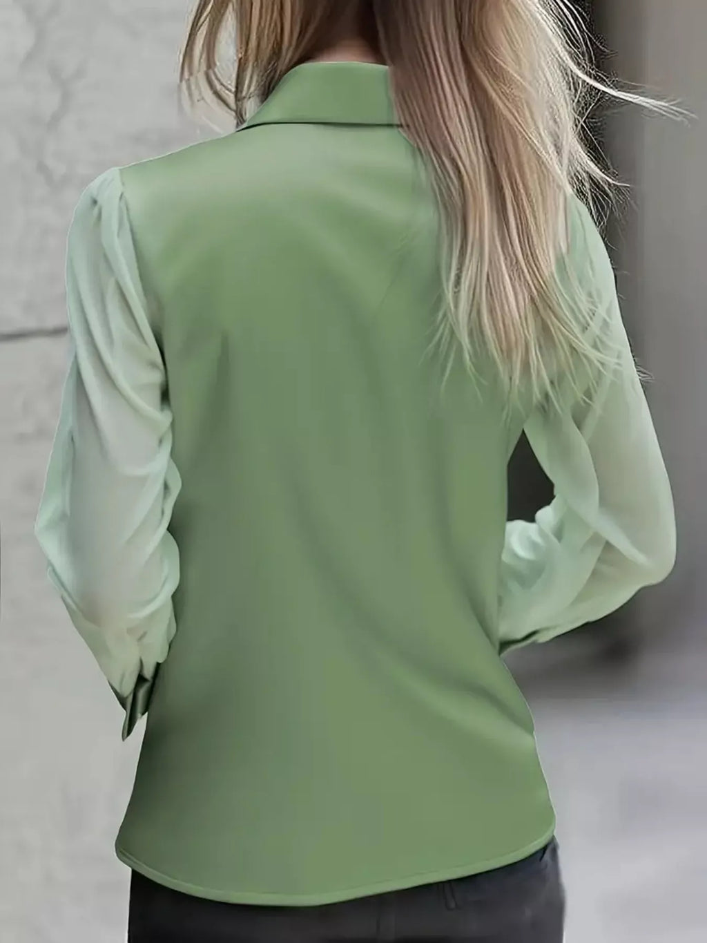 Satin Button Up Sheer Sleeve Shirt