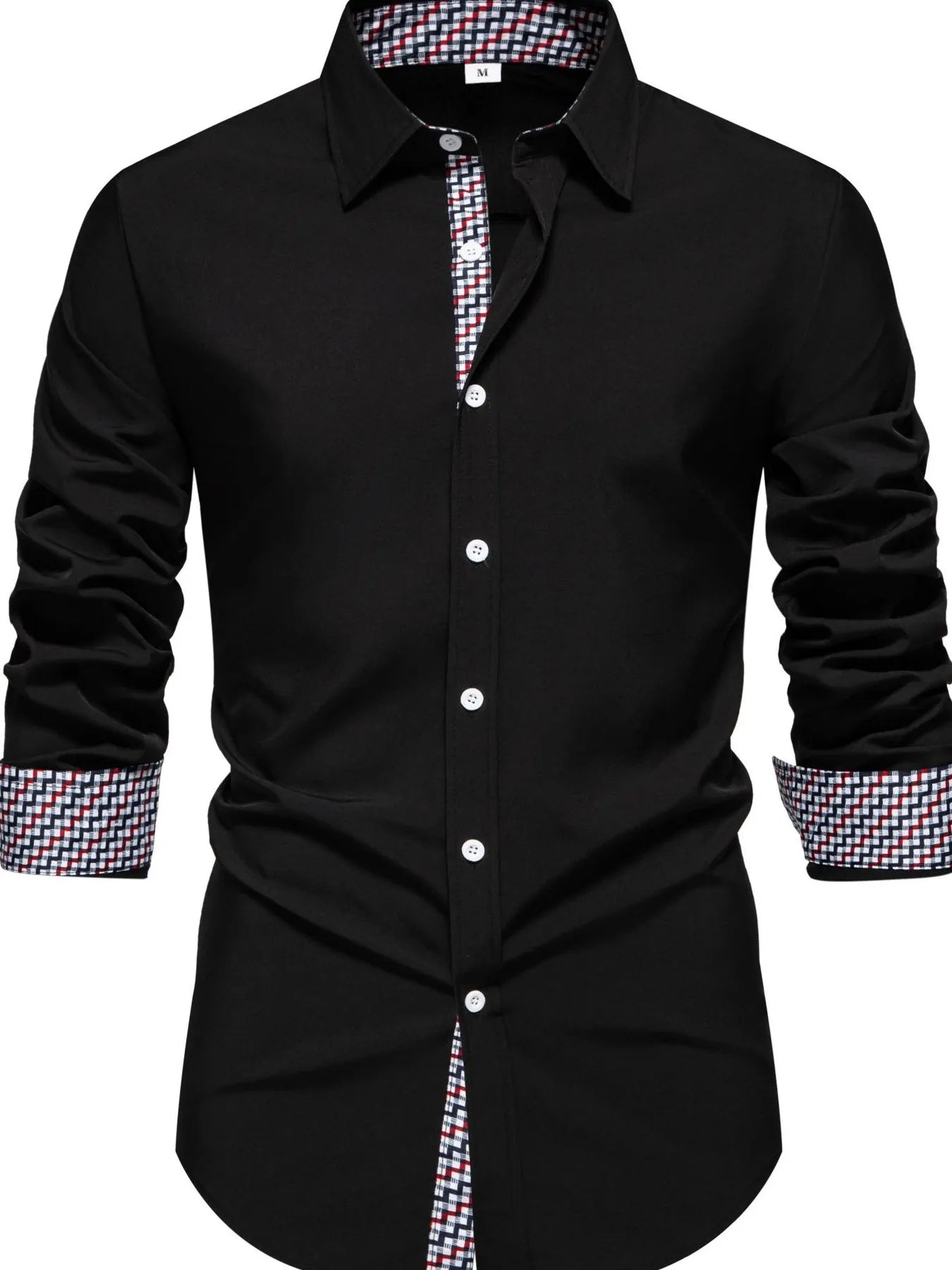 Men's Button-Down Shirt with Checkered Contrast Trim