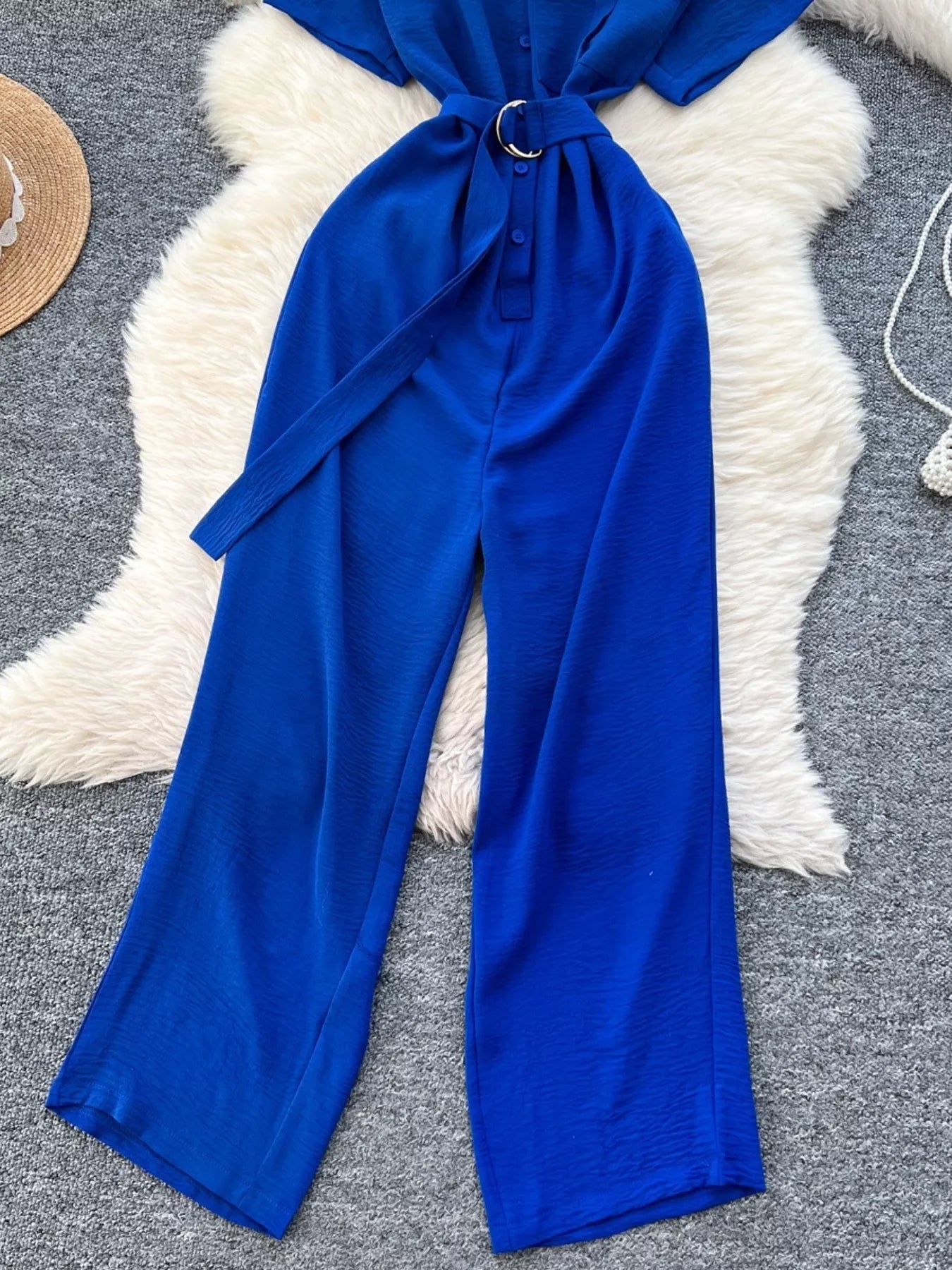 Button Front Wide Leg Jumpsuit