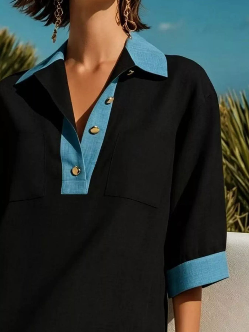 Contrast Trim Half Sleeve Dress