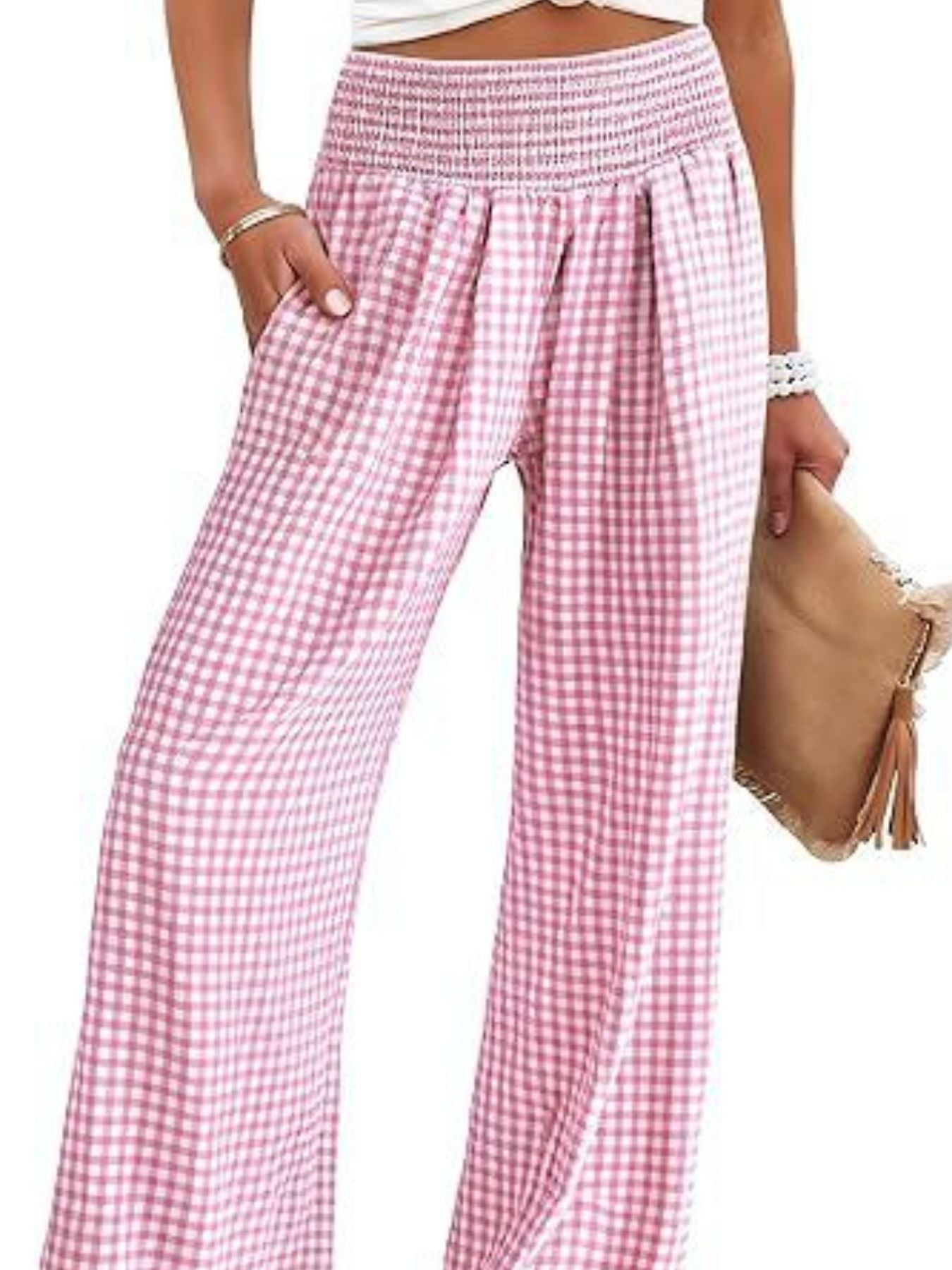 Gingham High Waist Wide Leg Pants