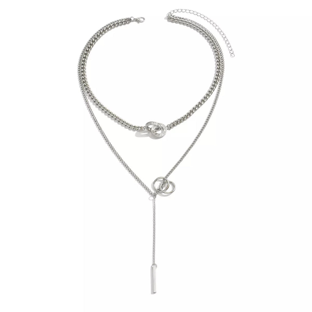 Double Layered Chain Y-Shaped Pendant Necklace