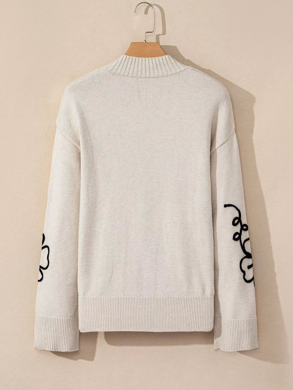 Flower Stitching Mock Neck Sweater