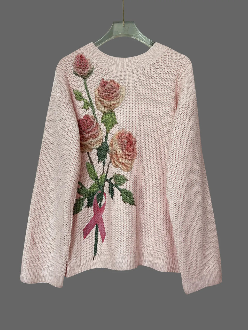 Flower Round Neck Long Sleeve Sweater