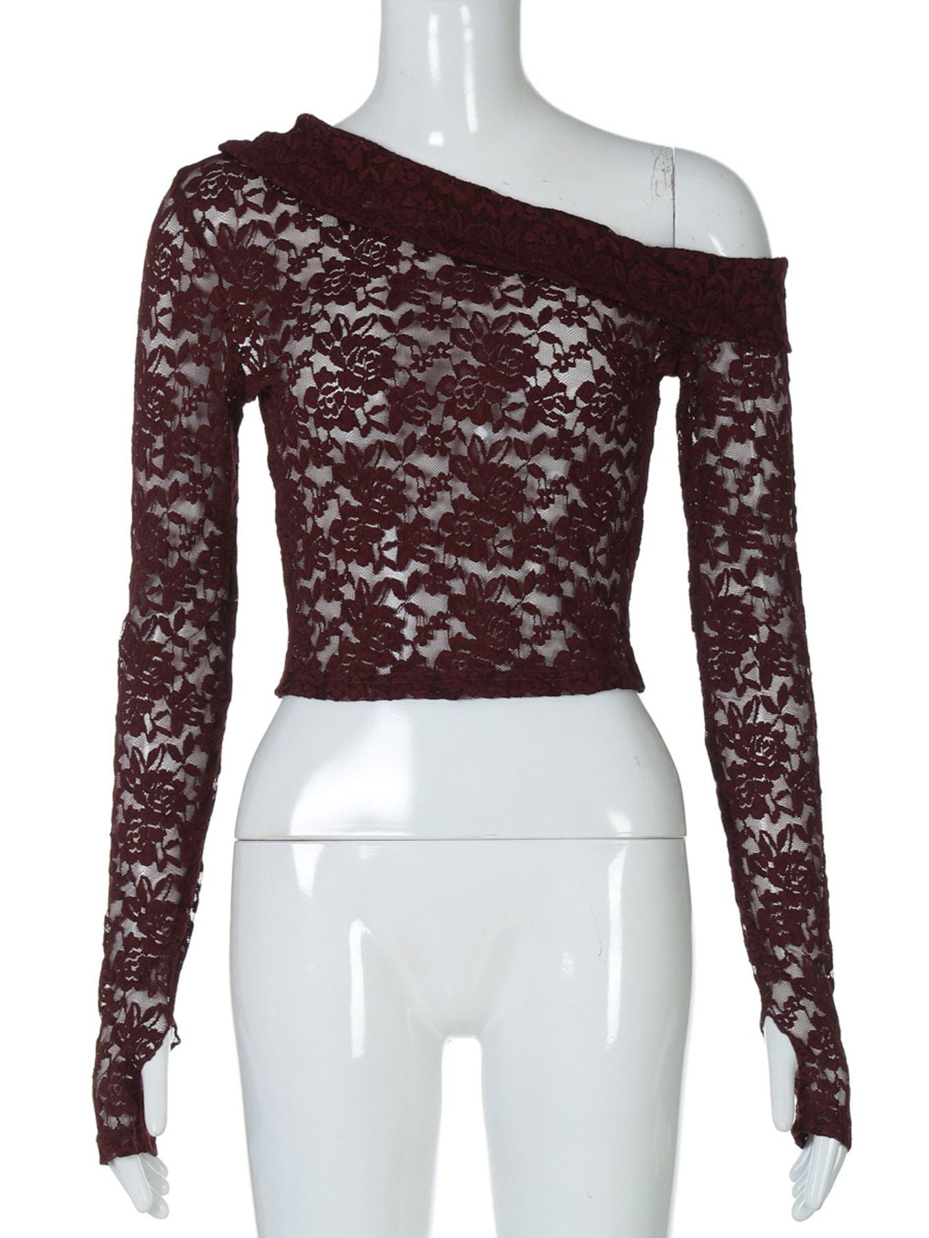 Lace One-Shoulder Long Sleeve Top
