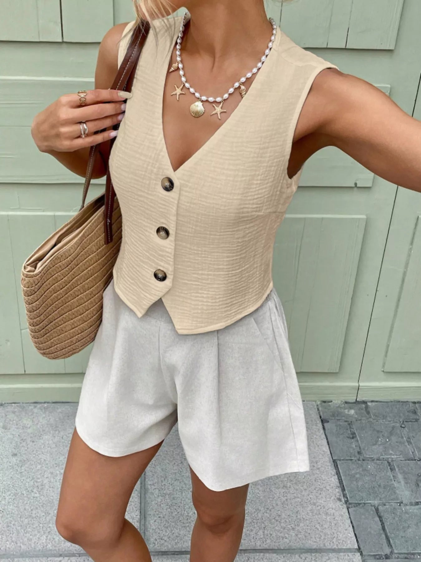 Textured Button-Front Vest