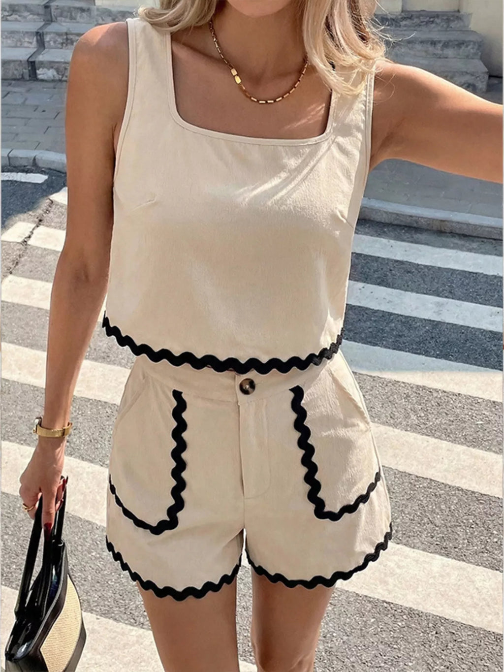 Scalloped Trim Tank and Shorts Set