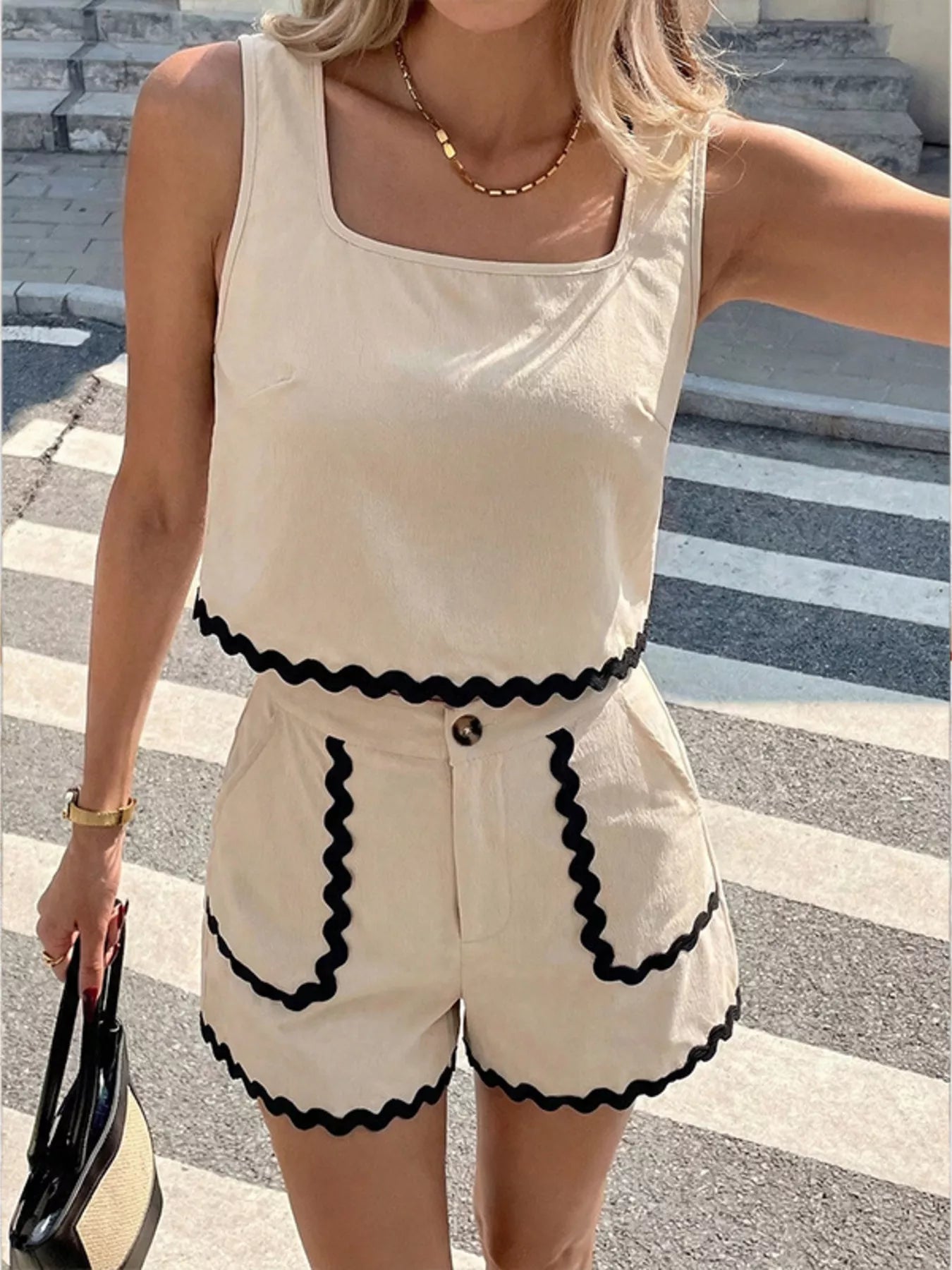 Scalloped Trim Tank and Shorts Set