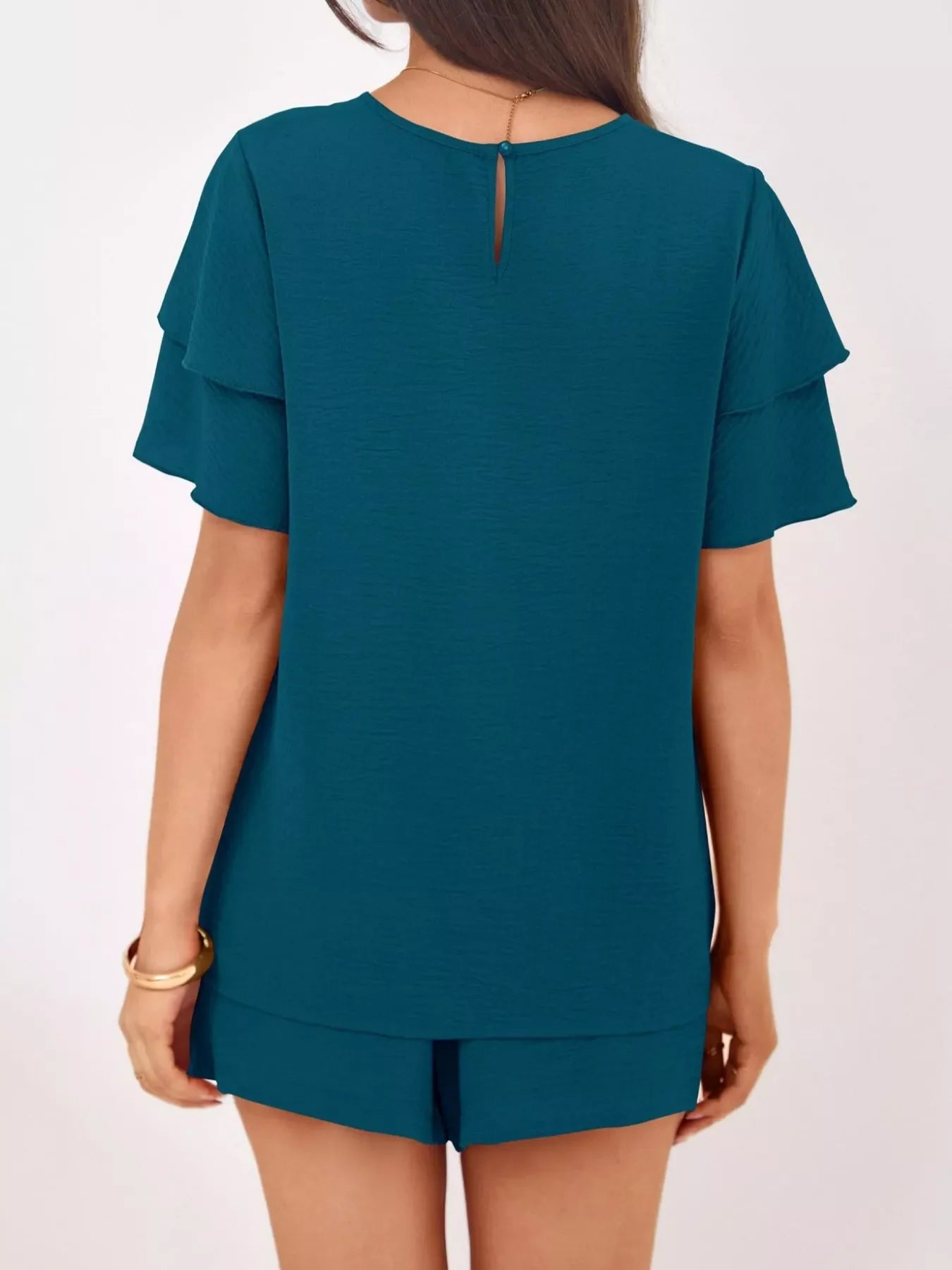 Ruffle Sleeve Top and Shorts Two-Piece Set