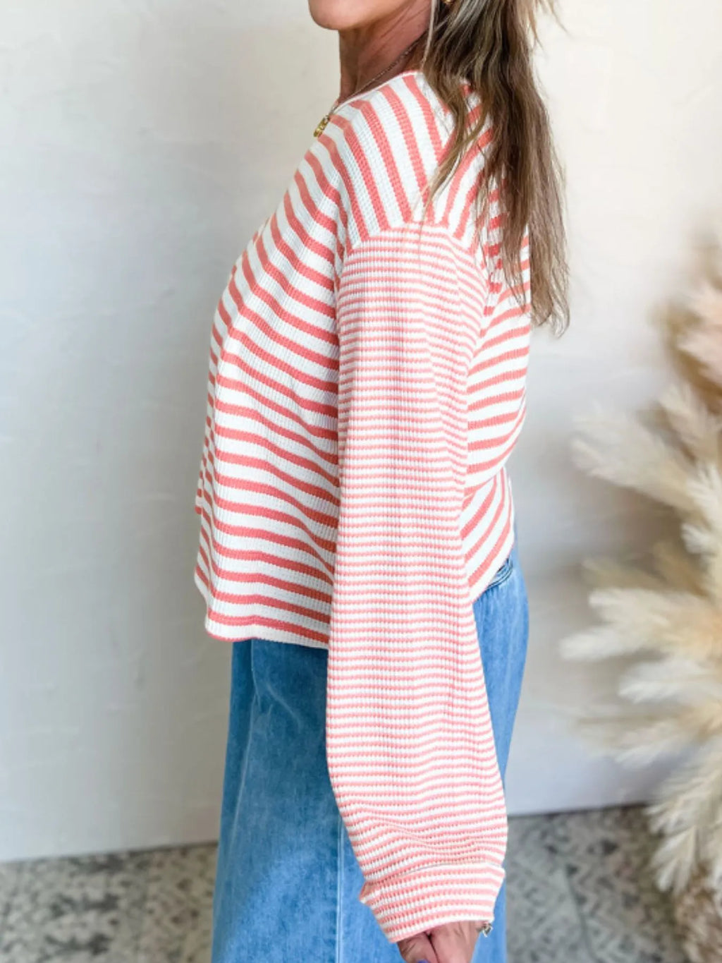 Striped Long Sleeve Ribbed Blouse