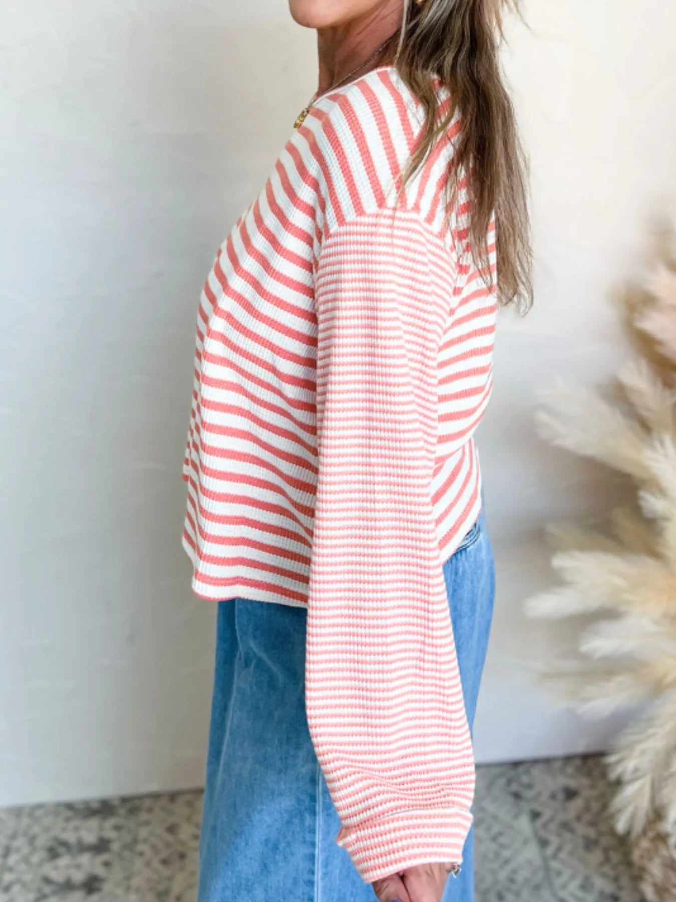 Striped Long Sleeve Ribbed Blouse