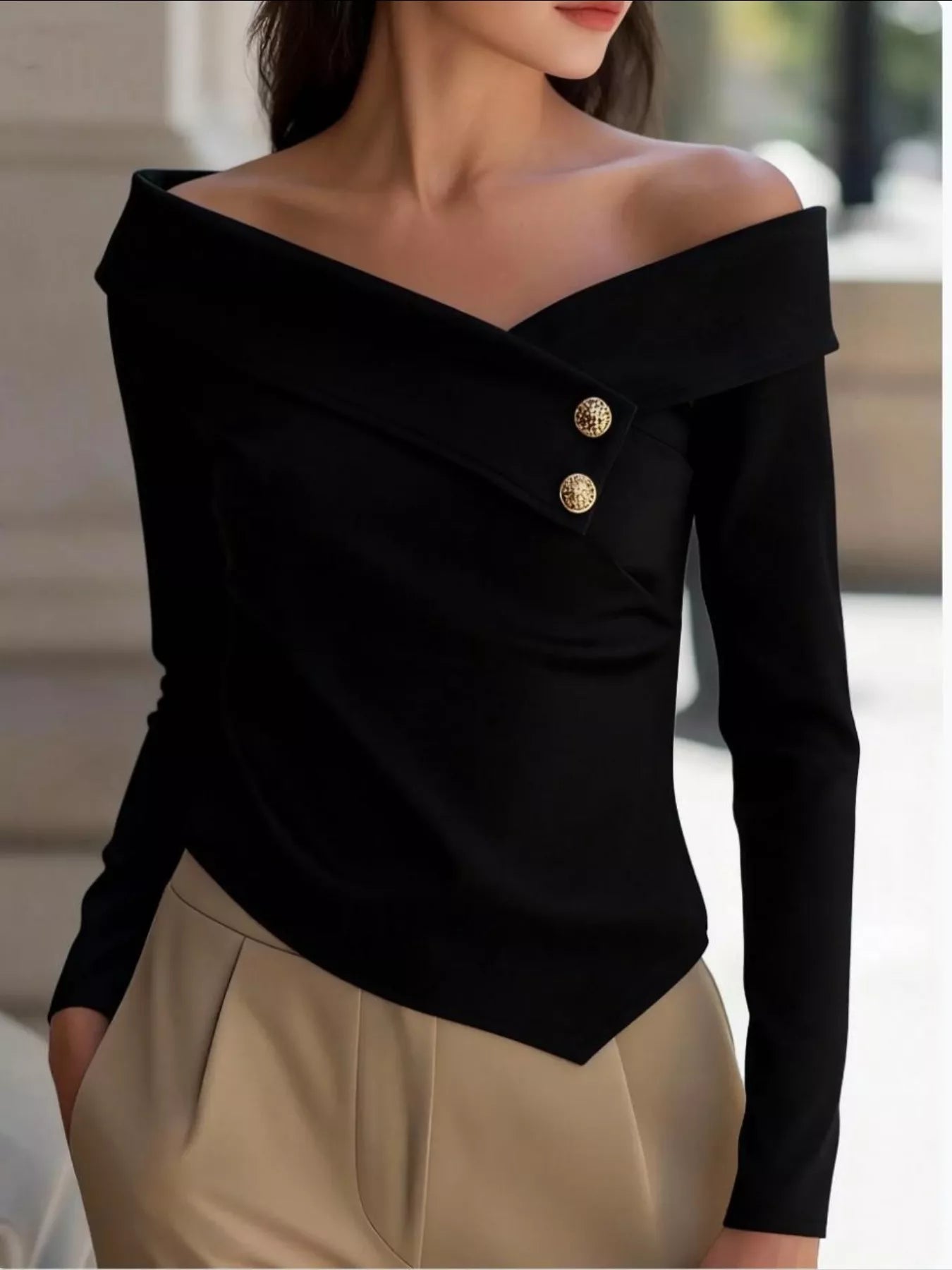Off-Shoulder Button Detail Blouse