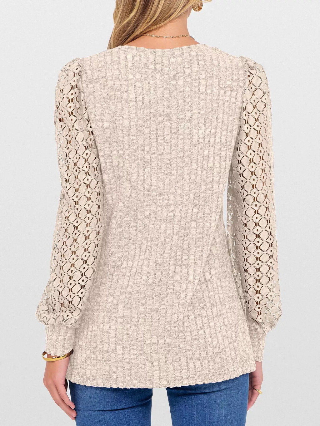 Lace Sleeve V-Neck T-Shirt