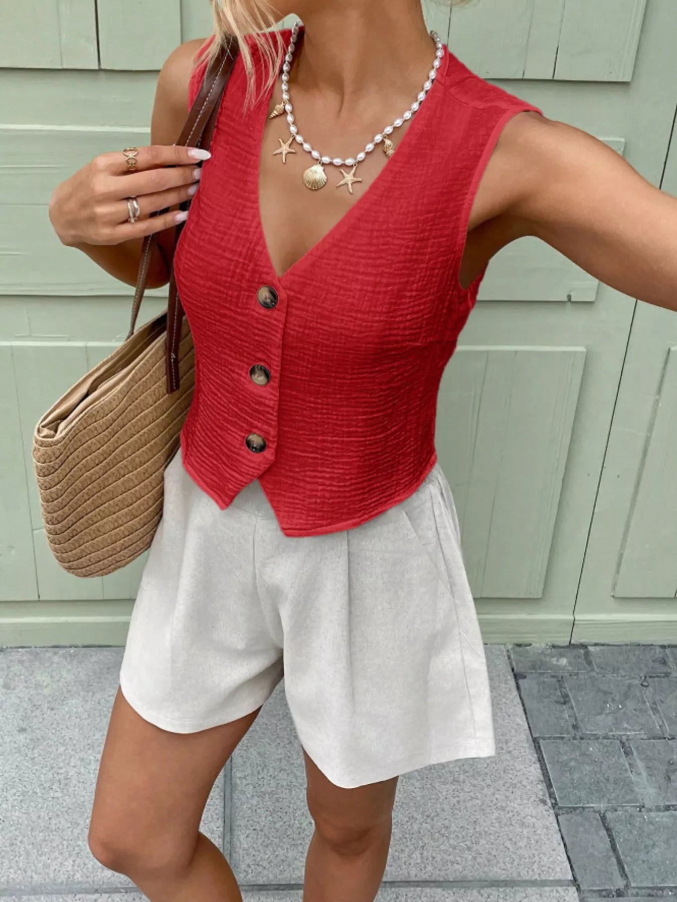 Textured Button-Front Vest