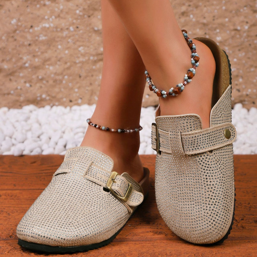 Rhinestone Buckle Accent Slip-Ons