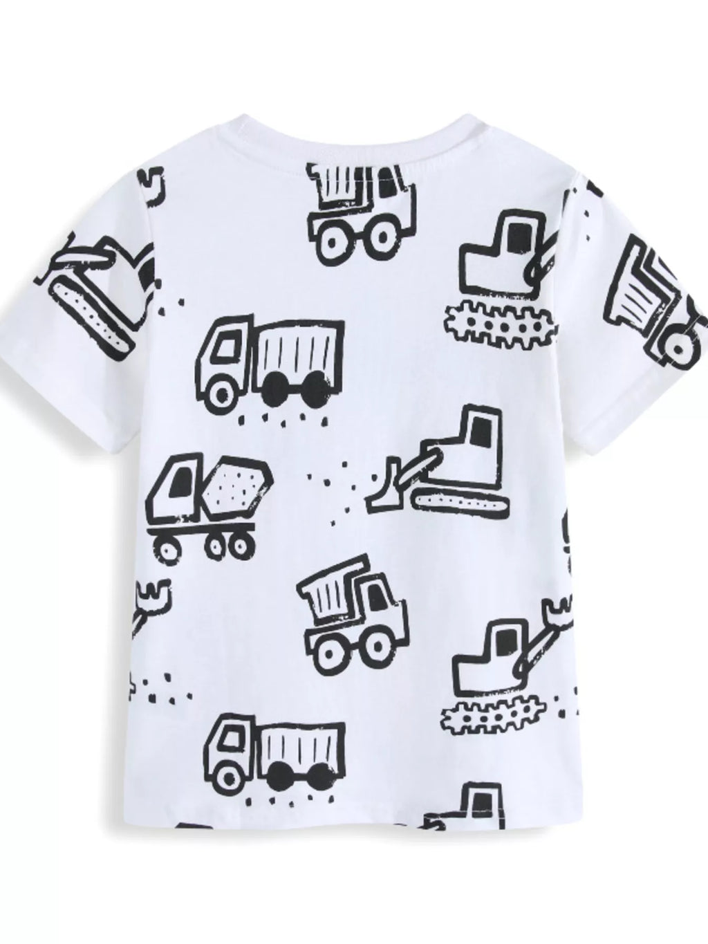 Children's Construction Vehicle Print Crew Neck Short Sleeve T-Shirt