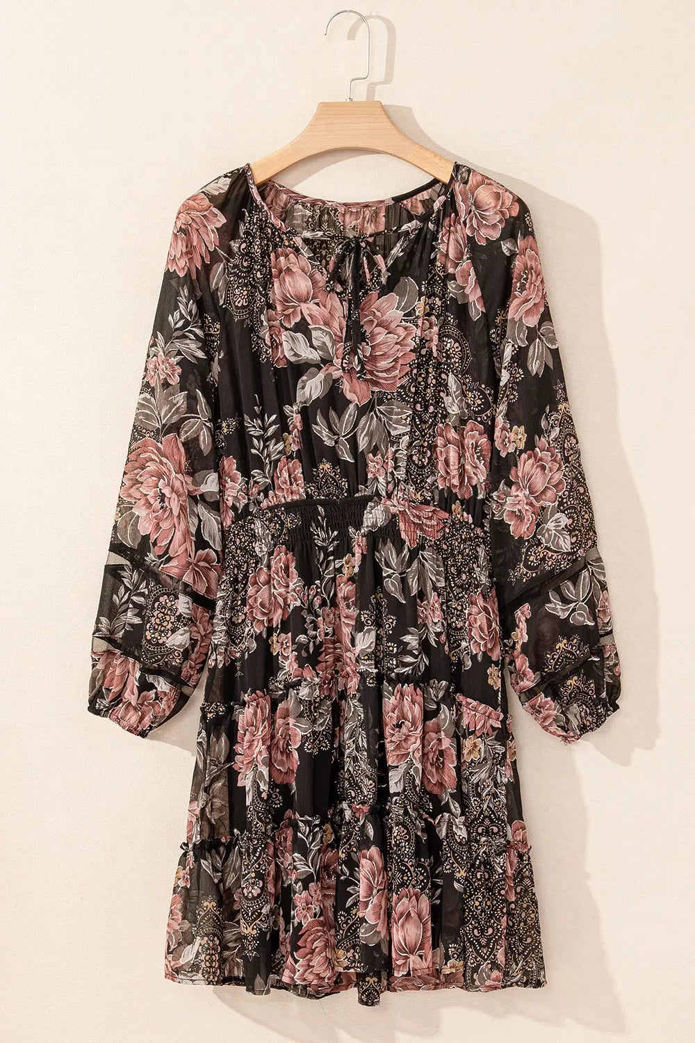 Floral Print Tie Neck Mini Dress