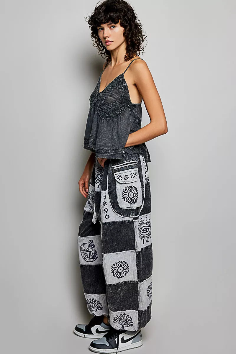 POL Drawstring High-Rise Patchwork Jogger Pants