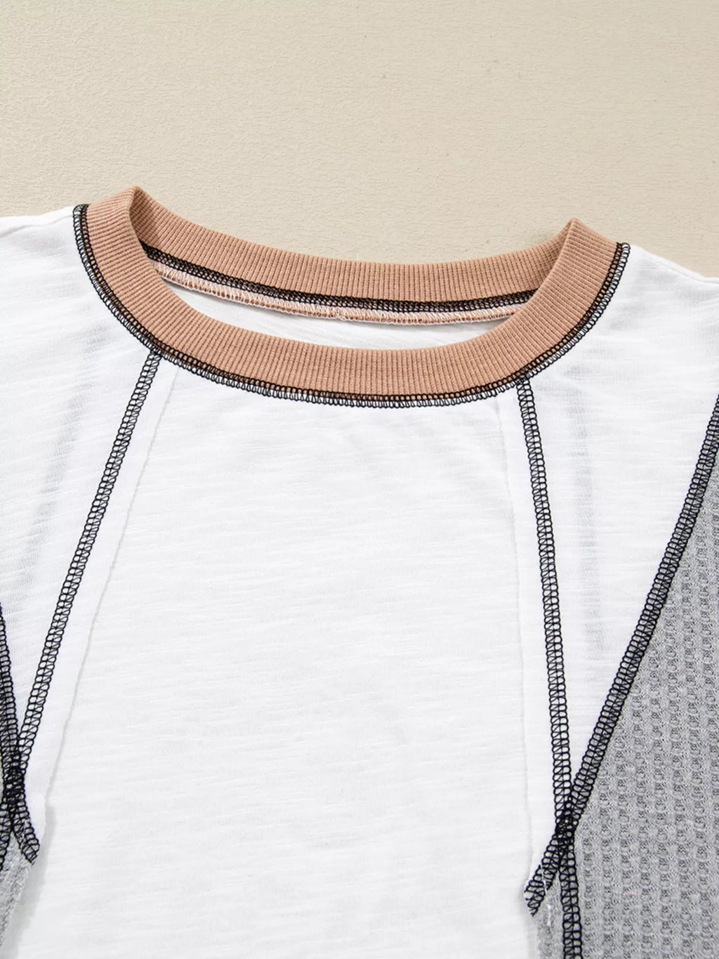 Color Block Textured Knit Patchwork Casual Top