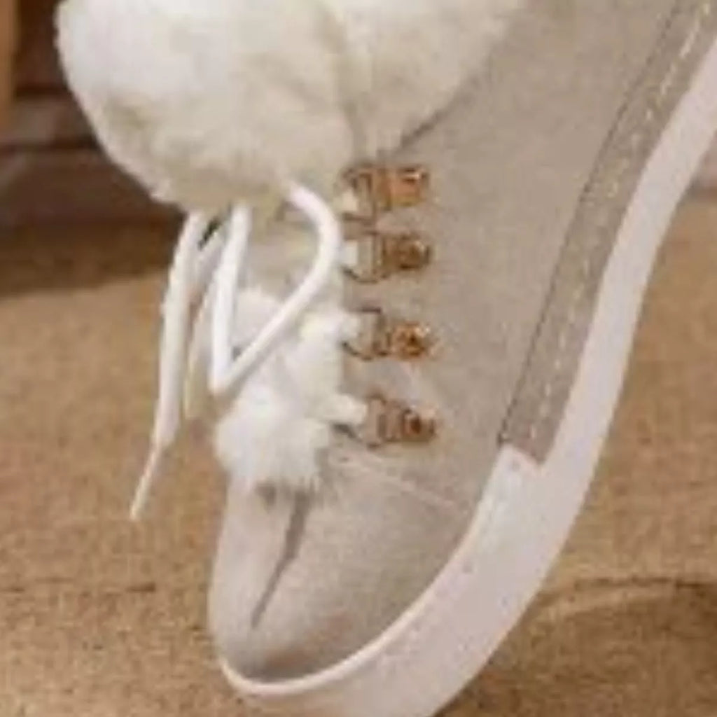 Fuzzy Trim Lace-Up Ankle Boots