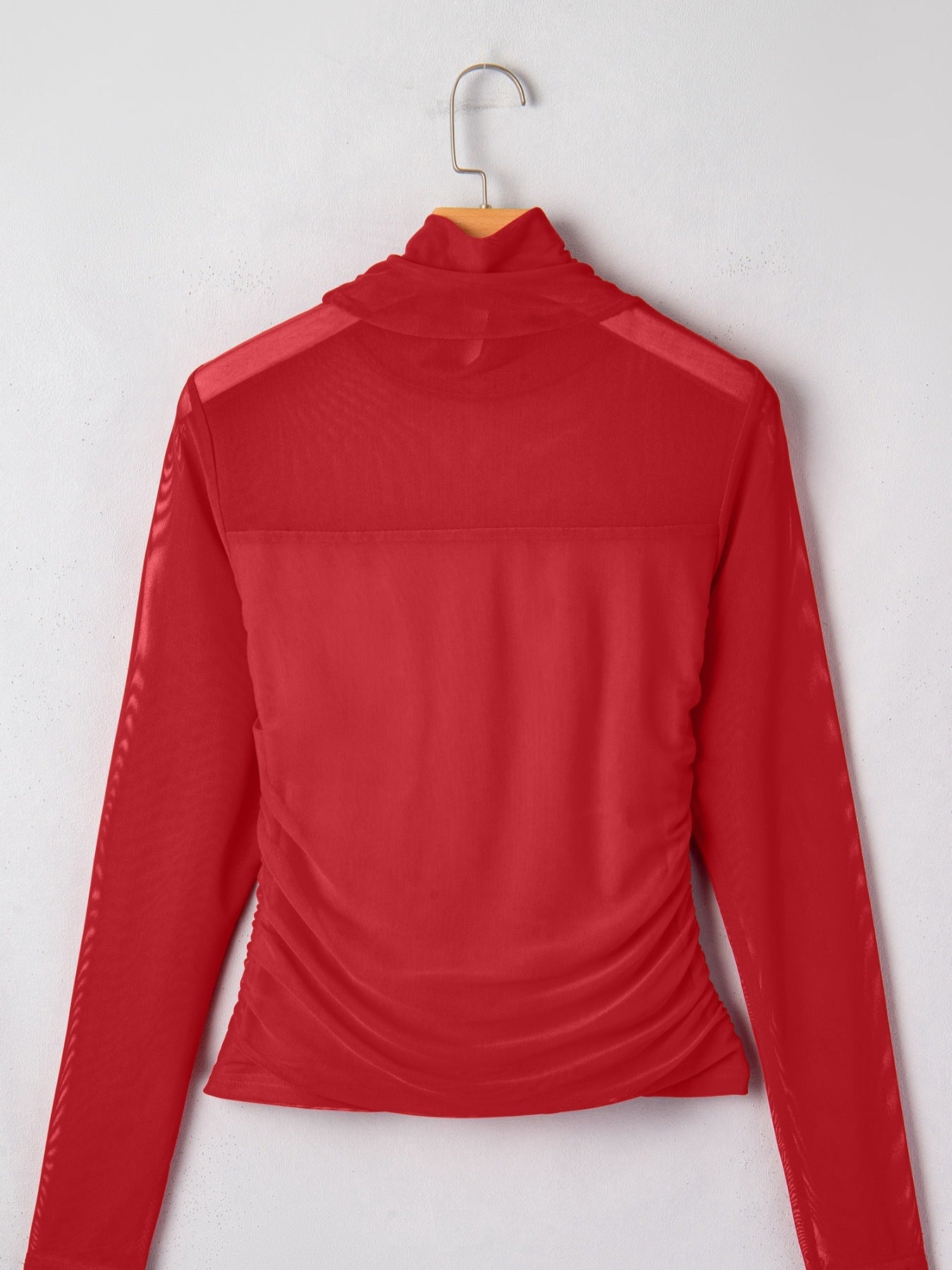 Sheer Mesh Patchwork High Neck Long Sleeve Top