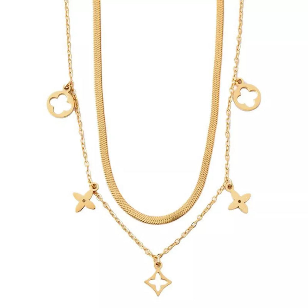 18K Gold-Plated Double Layered Charm Necklace
