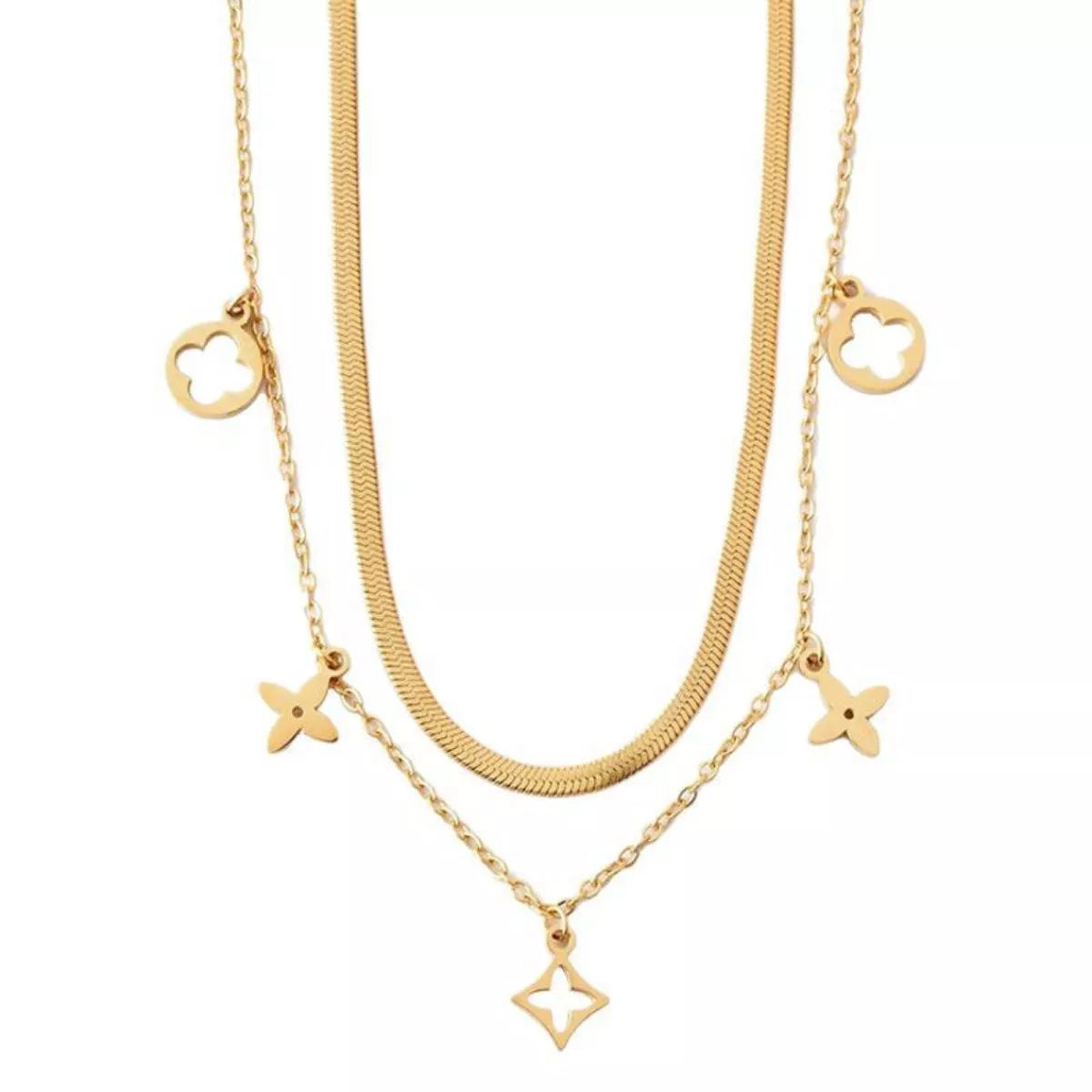 18K Gold-Plated Double Layered Charm Necklace