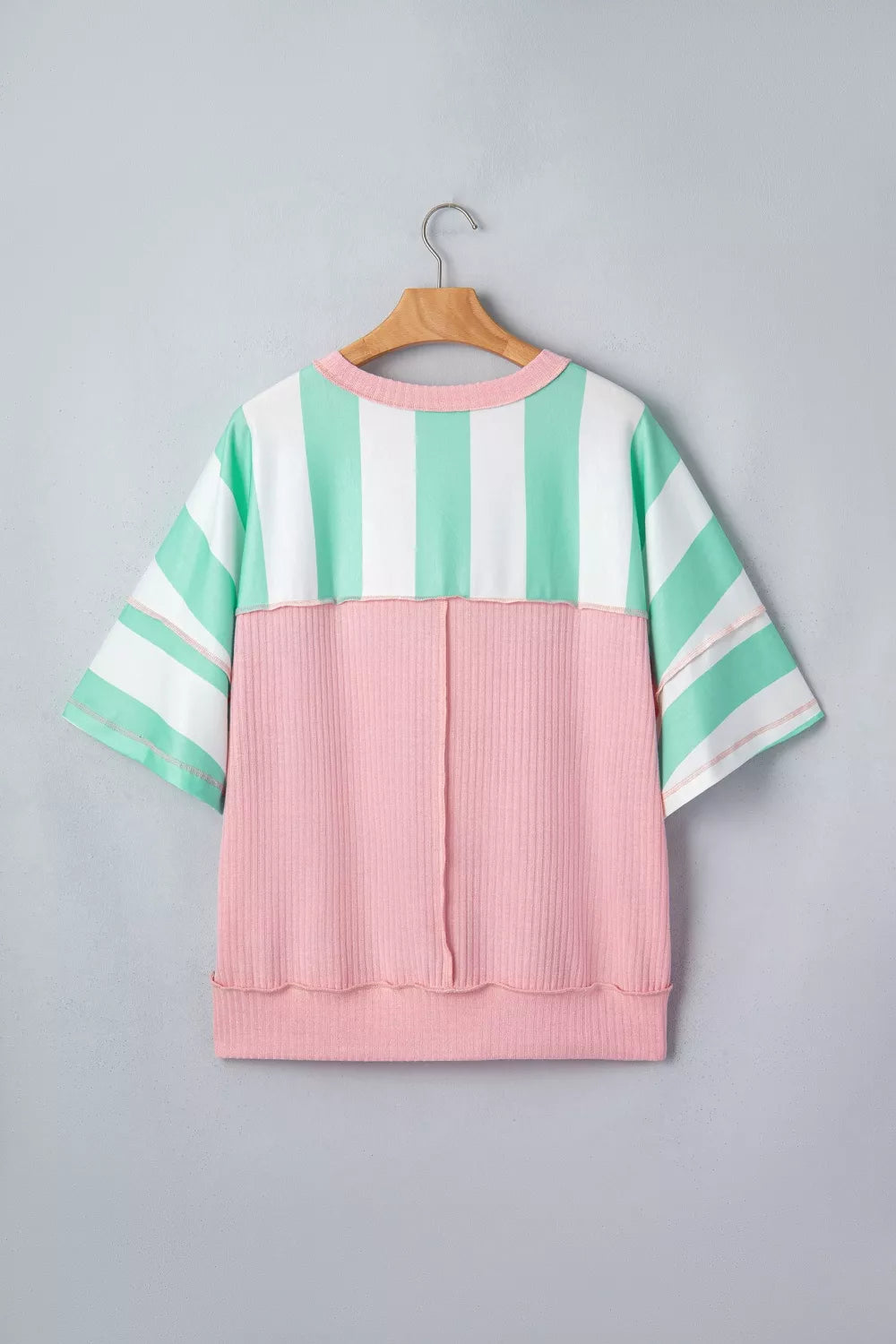 Stripe Exposed Seam Ribbed Patchwork Oversized Tee