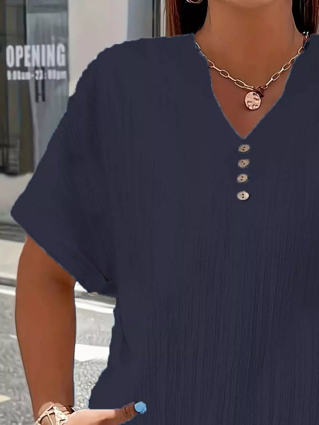Plus Size Notched Short Sleeve Textured Top