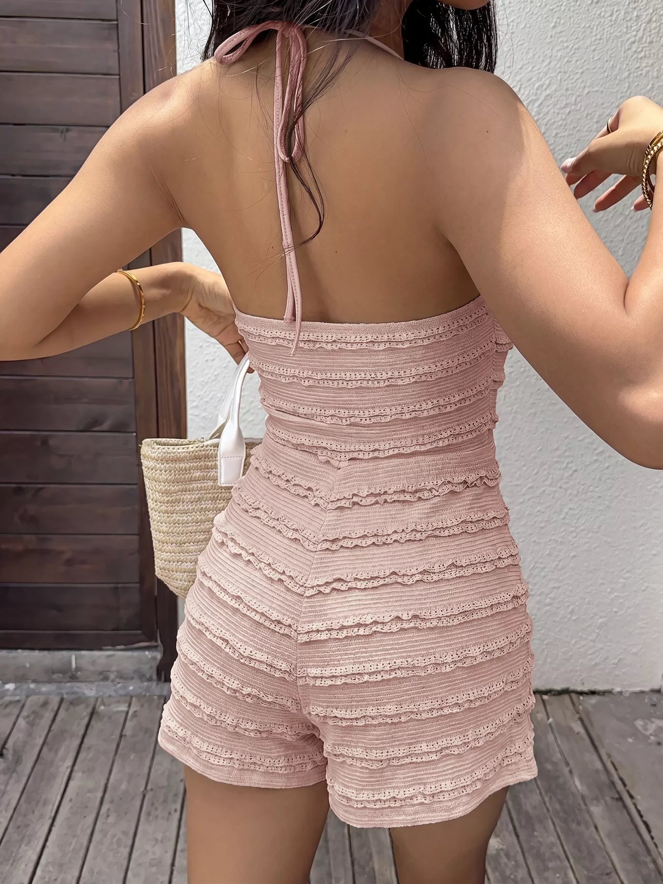 Halter Neck Textured Romper