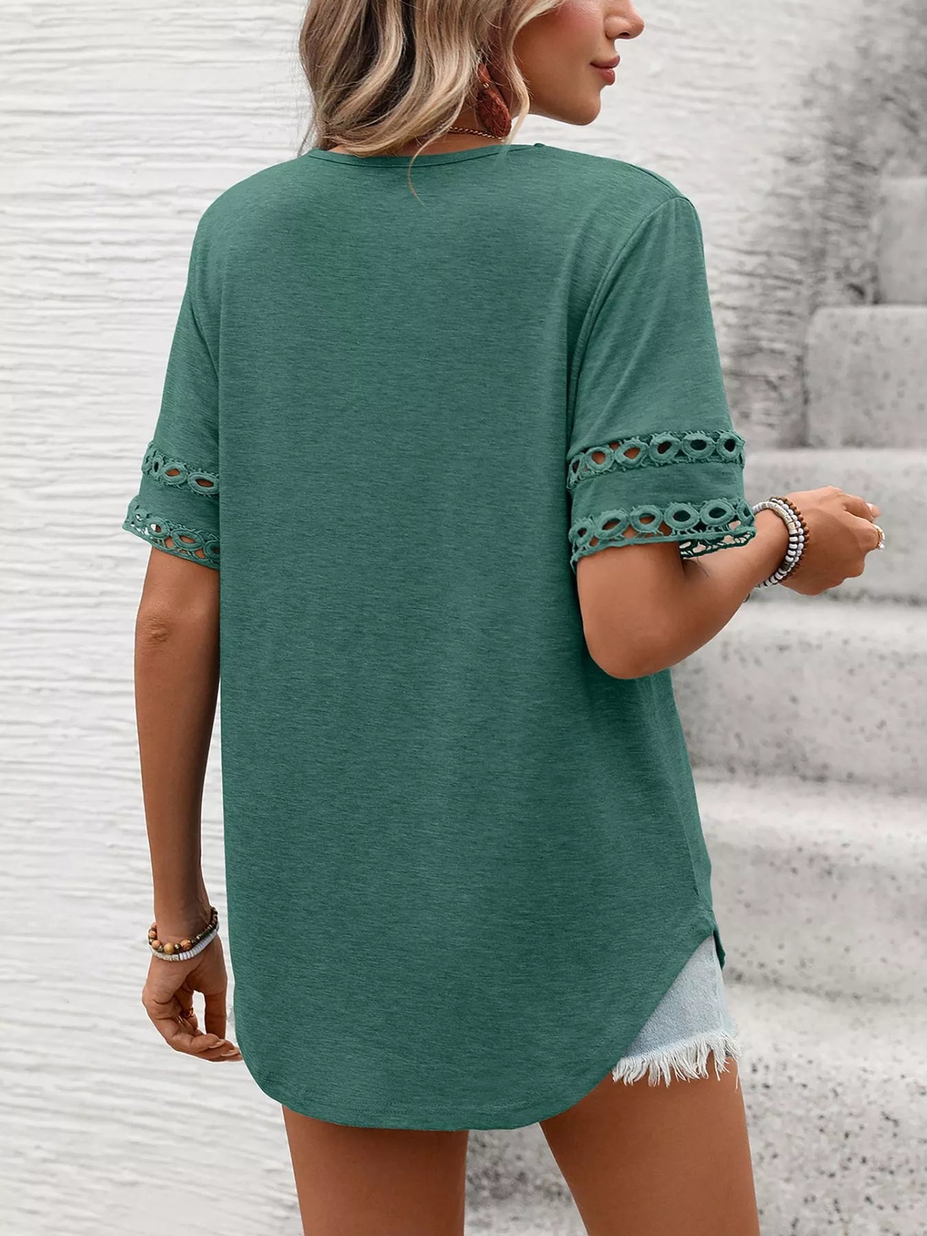 V-Neck Hollow-Out Sleeve T-Shirt