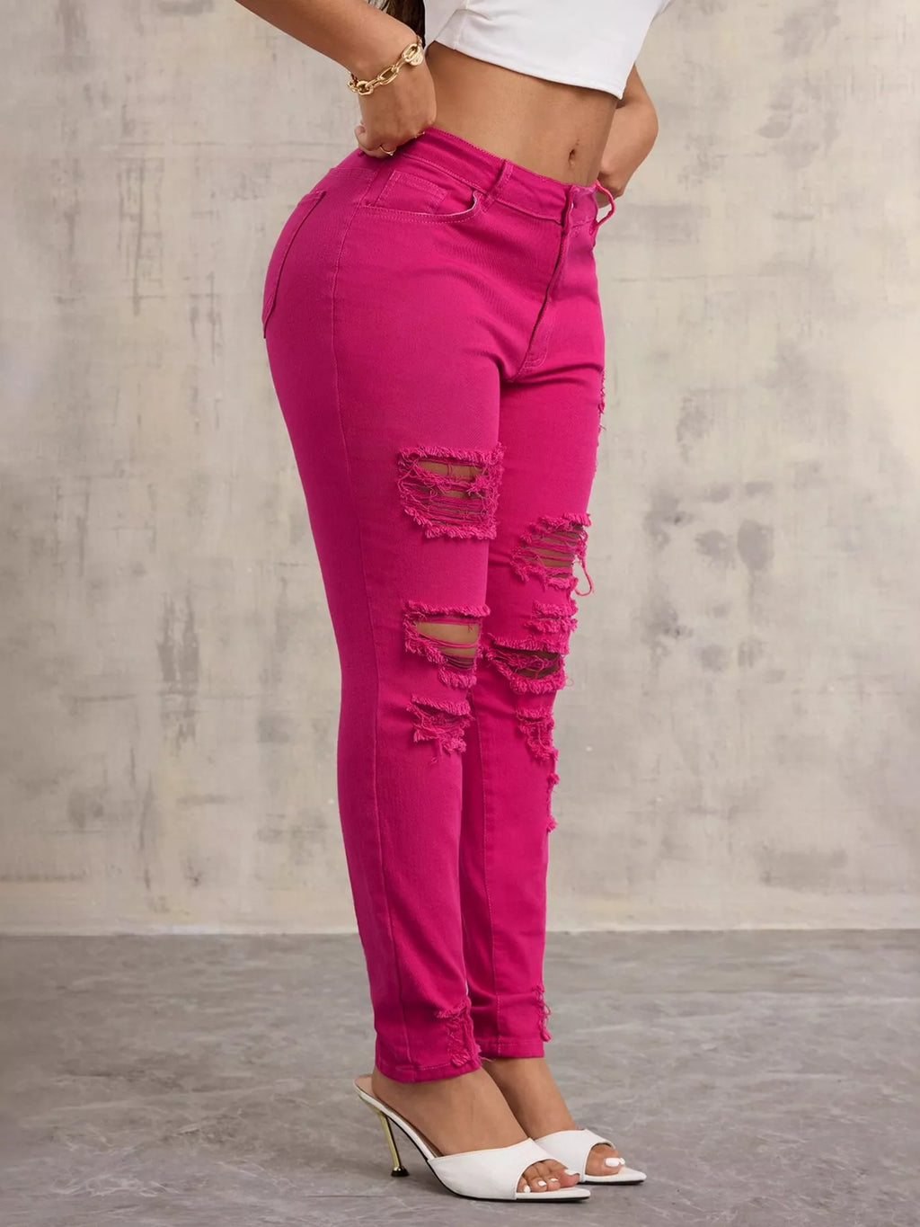 High-Waisted Distressed Skinny Jeans