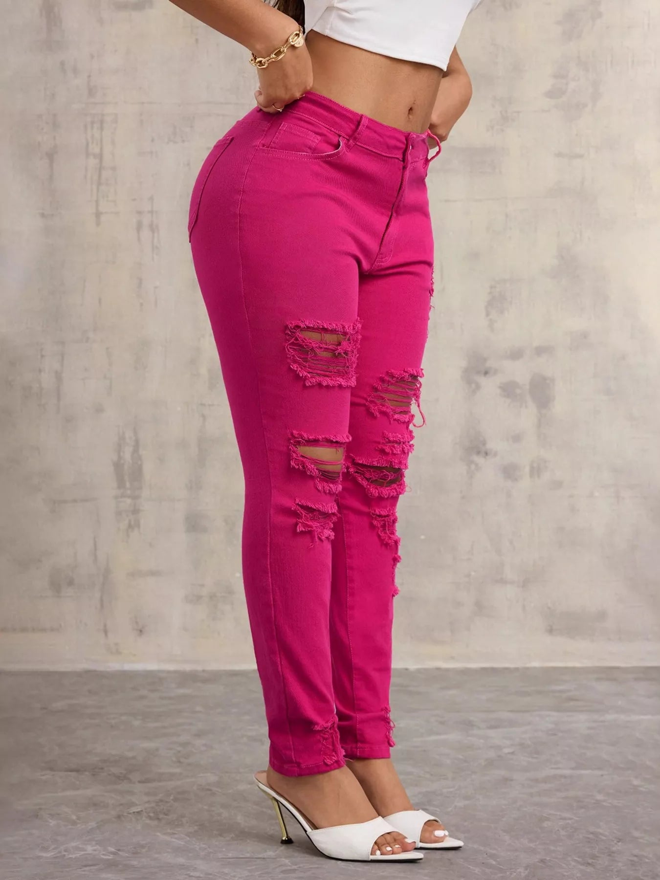 High-Waisted Distressed Skinny Jeans