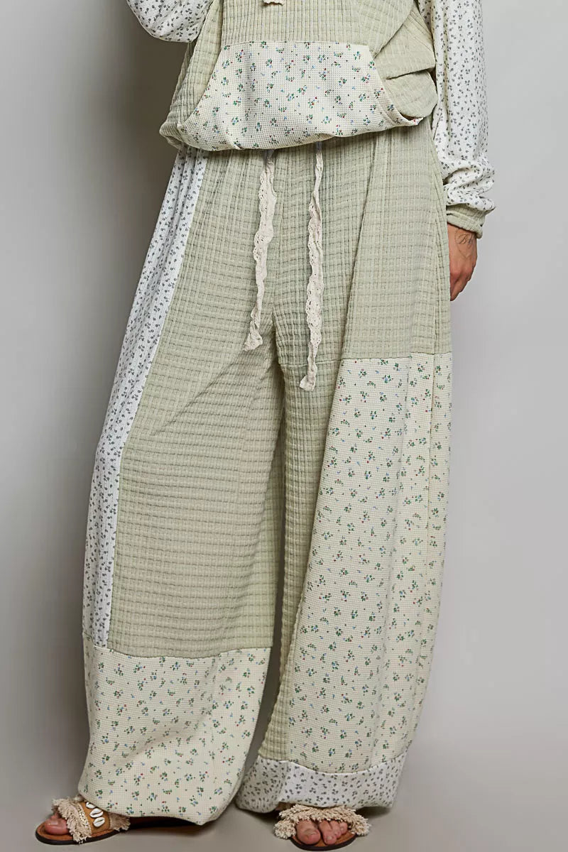 POL Patchwork Mixed Knit Wide Leg Pants