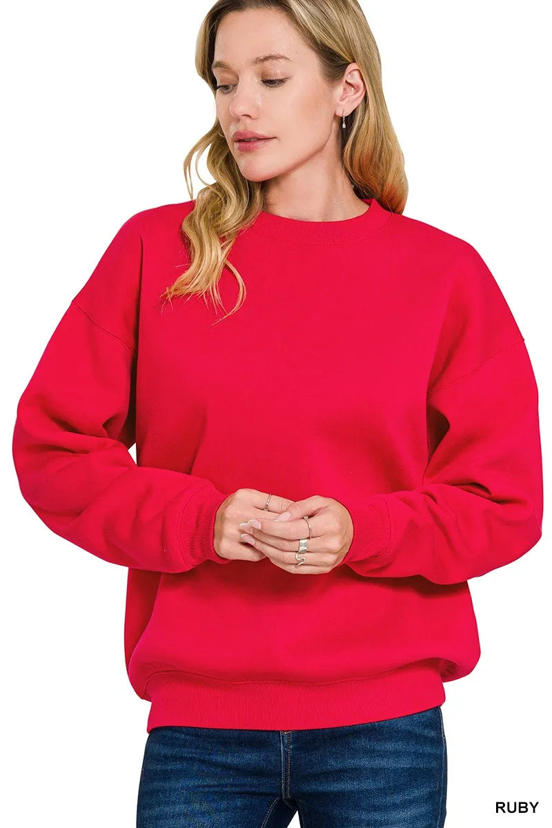 Zenana Fleece Crewneck Long Sleeve Sweatshirt