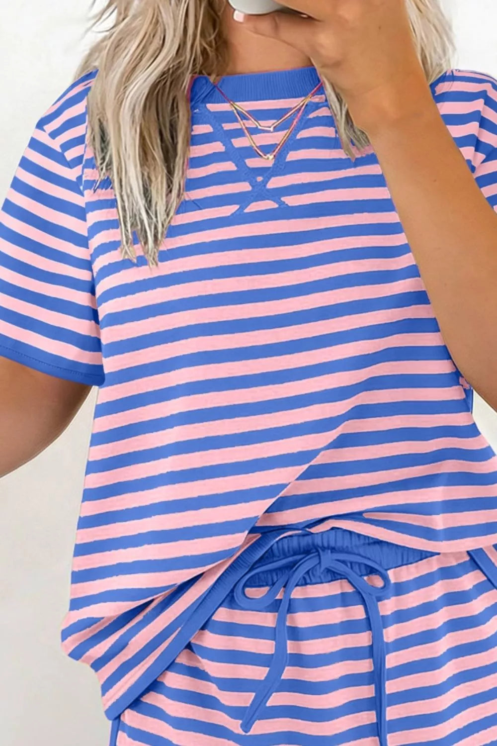 Striped Short Sleeve Tee and Shorts Set