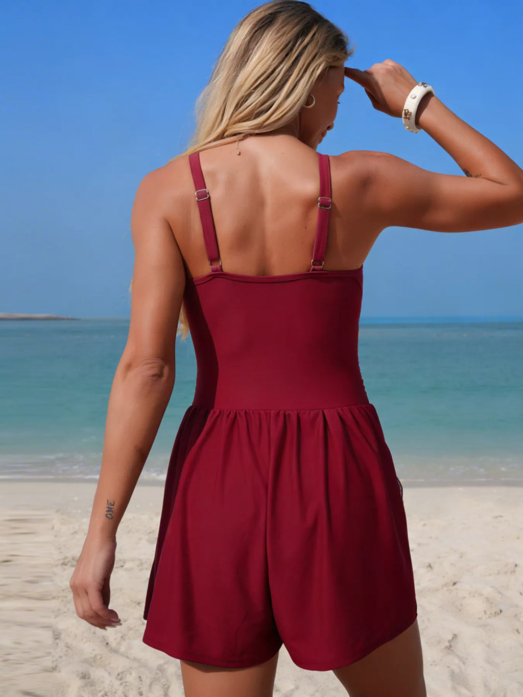 V-Neck One-Piece Swimsuit with Pockets