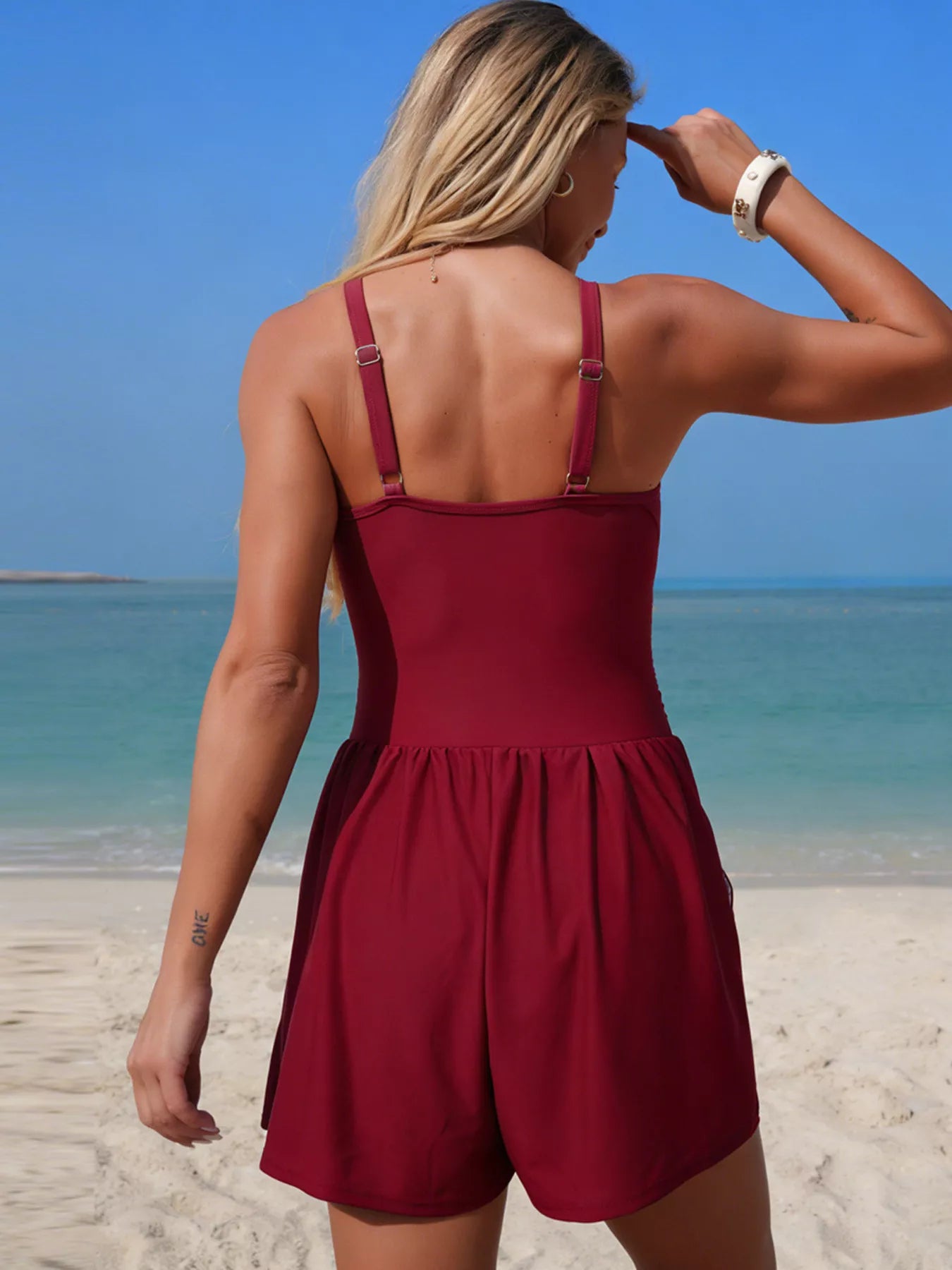 V-Neck One-Piece Swimsuit with Pockets