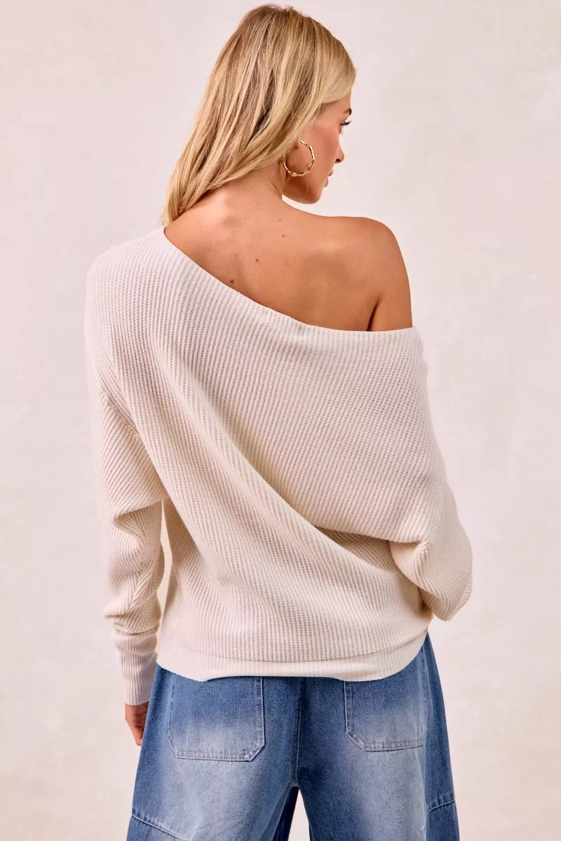BiBi Waffle Knit Off Shoulder Top
