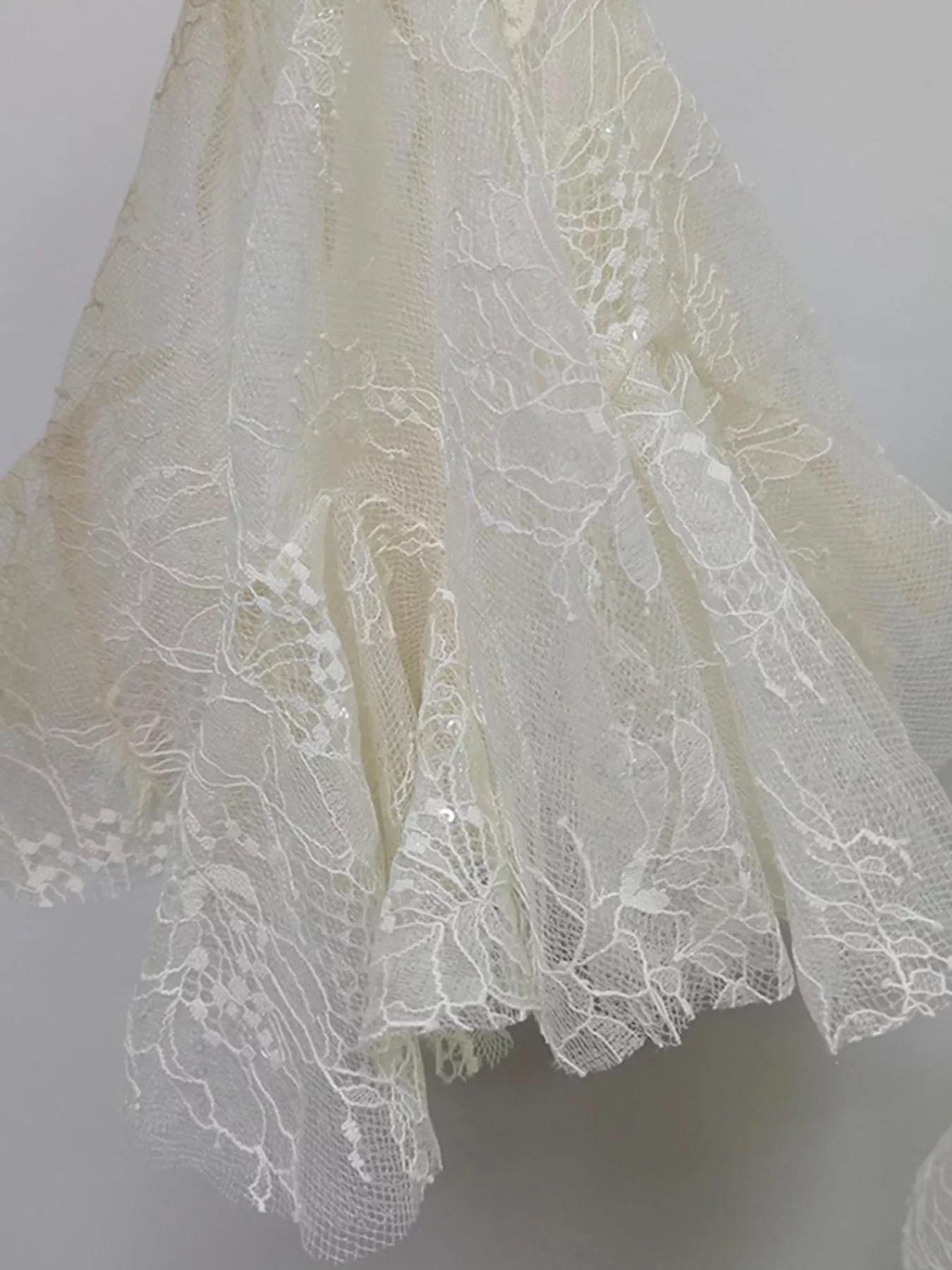 Ruffled Hem Lace Long Sleeve Dress