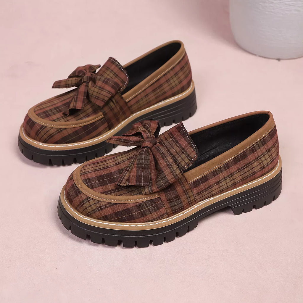 Plaid Bow Decor Chunky Loafers