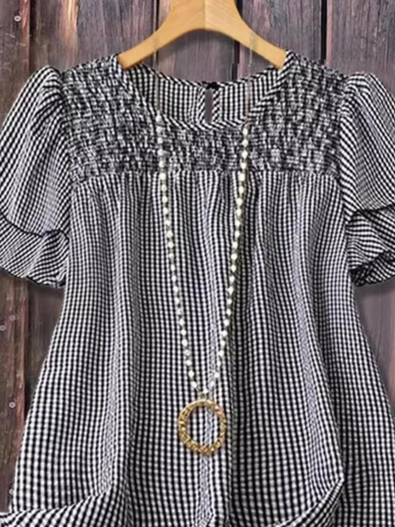 Full Size Gingham Smocked Ruffle Sleeve Blouse Plus Size